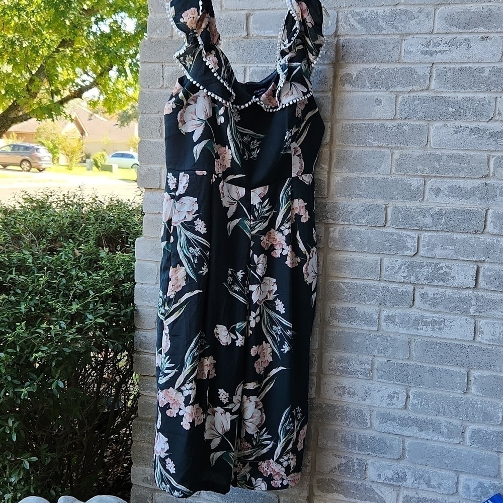 City Chic Jumpsuit Floral Womens Size 20 L Green Pink Flowers